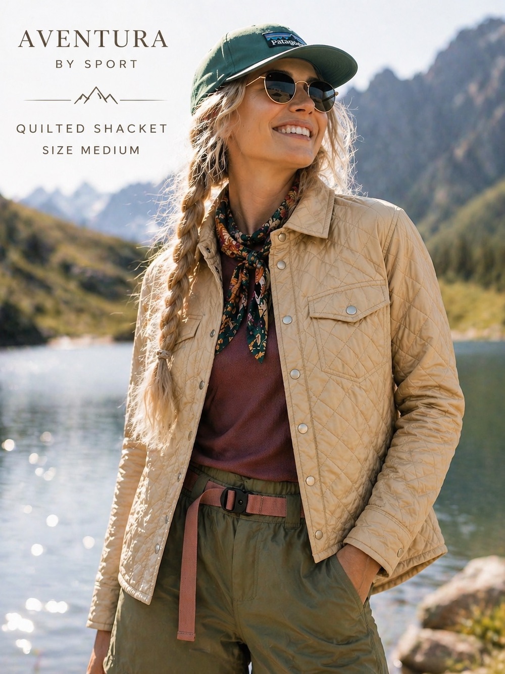Aventura Quilted Shacket Jacket Y2K Coastal Outdoor Chic Tan Puffer Medium